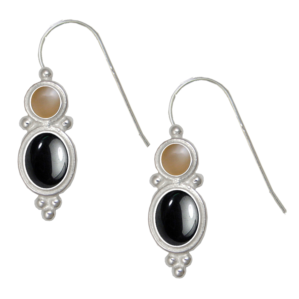 Sterling Silver Drop Dangle Earrings Hematite And Peach Moonstone